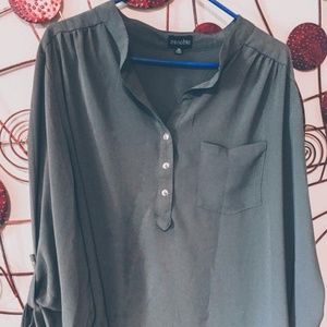 Moss green chiffon blouse with sleeves.